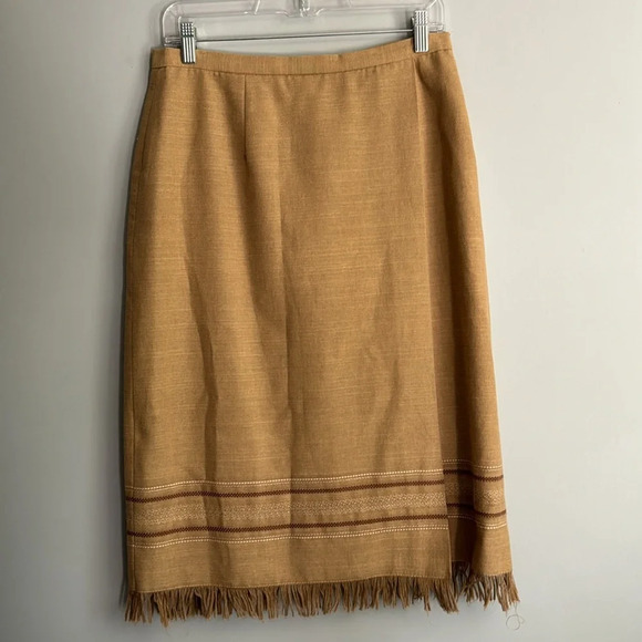 Kasper & Co. Skirt Tan Cotton Blend Maxi Size 10 Lined Fringe Moana - Picture 2 of 7